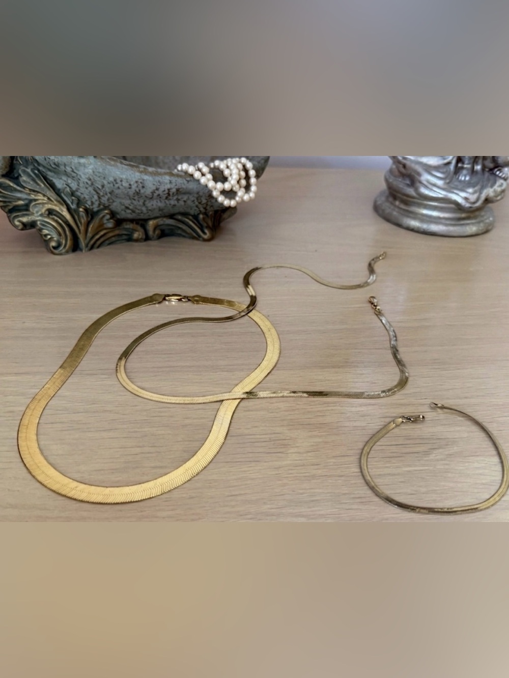 Milor - Gold Plated Sterling Silver Herringbone & Snake Chain Necklace Duo